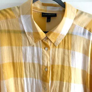 Lane Bryant Yellow Plaid Button Down Shirt